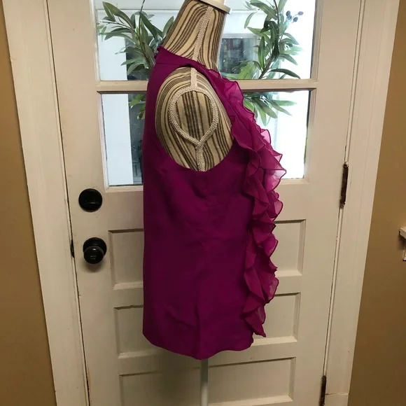 Trulli magenta ruffle front halter neck woven tank - Picture 6 of 7